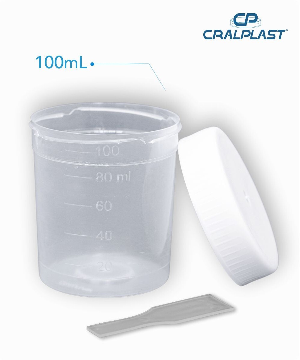 Coletor de urina 100mL com pá  individual  tampa branca